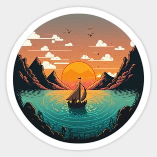 riding my boat to the sunset Sticker